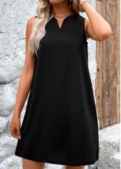 A Line Sleeveless Split Neck Black Dress