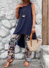 Tribal Print Lightweight Navy Ankle Length Top  and Pants