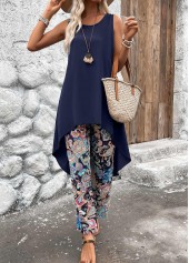 Tribal Print Lightweight Navy Ankle Length Top  and Pants