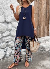 Tribal Print Lightweight Navy Ankle Length Top  and Pants