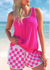 Geometric Print Jacquard Hot Pink Tankini Set