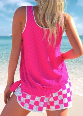 Geometric Print Jacquard Hot Pink Tankini Set