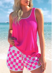 Geometric Print Jacquard Hot Pink Tankini Set