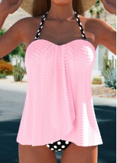 Polka Dot Cross Hem Light Pink Tankini Set