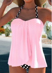 Polka Dot Cross Hem Light Pink Tankini Set