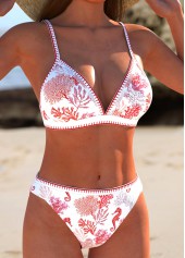 Marine Life Print Patchwork Red Bikini Set