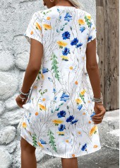 Floral Print Lightweight White A Line Short Sleeve Dress