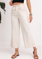 Light Camel Button High Waisted Drawastring Pants