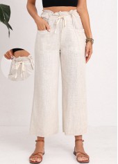 Light Camel Button High Waisted Drawastring Pants