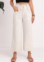 Light Camel Button High Waisted Drawastring Pants