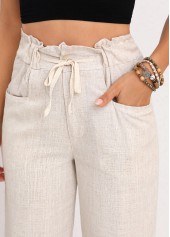 Light Camel Button High Waisted Drawastring Pants