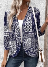 Tribal Print 3/4 Sleeve Navy Light Cardigan