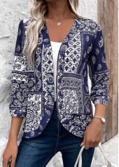 Tribal Print 3/4 Sleeve Navy Light Cardigan