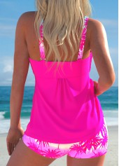 Tropical Plants Print Smocked Hot Pink Tankini Set
