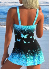 Butterfly Print Tie Cyan One Piece Swimdress