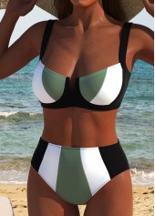 Tie Patchwork Sage Green Bikini Set