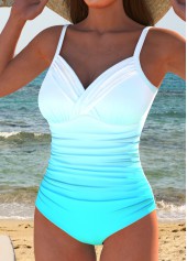 Ombre Surplice Cyan One Piece Swimwear