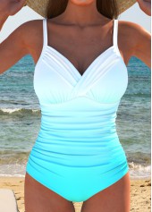 Ombre Surplice Cyan One Piece Swimwear