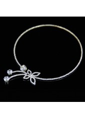 Rhinestone Silvery White Butterfly Alloy Necklace