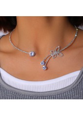 Rhinestone Silvery White Butterfly Alloy Necklace