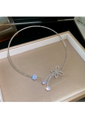 Rhinestone Silvery White Butterfly Alloy Necklace