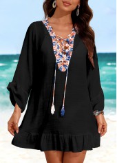 Patchwork Black Lace Up Cover Up
