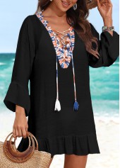 Patchwork Black Lace Up Cover Up