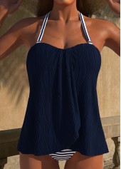 Striped Cross Hem Navy Tankini Set