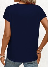 Tribal Print Patchwork Navy Short Sleeve T Shirt