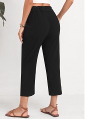 Black Elastic Waist Button High Waisted Pants