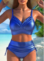 Bowknot Hot Stamping Denim Blue Bikini Set