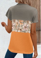 Floral Print Circular Ring Orange Short Sleeve T Shirt