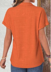 Button Terracotta Short Sleeve Shirt Collar Blouse