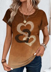 Ombre Dark Coffee Short Sleeve Round Neck T Shirt
