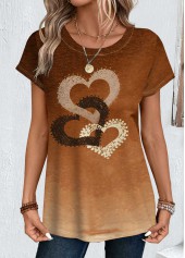 Ombre Dark Coffee Short Sleeve Round Neck T Shirt