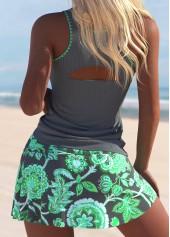 Floral Print Cut Out Dark Grey Tankini Set