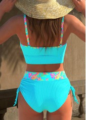 Floral Print Jacquard Cyan Bikini Set
