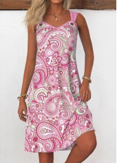 Tribal Print Eyelet Pink A Line Sleeveless Dress