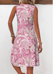 Tribal Print Eyelet Pink A Line Sleeveless Dress