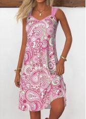 Tribal Print Eyelet Pink A Line Sleeveless Dress