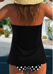 Polka Dot Cross Hem Black Tankini Set