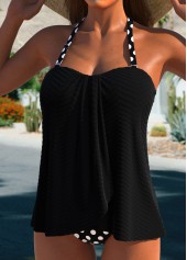 Polka Dot Cross Hem Black Tankini Set