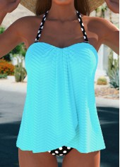 Polka Dot Cross Hem Cyan Tankini Set