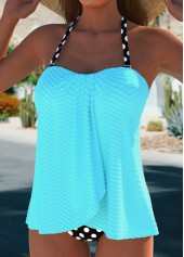 Polka Dot Cross Hem Cyan Tankini Set