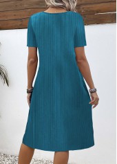 Button Turquoise A Line Short Sleeve V Neck Dress