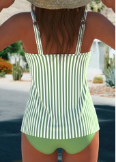 Striped Surplice Sage Green Tankini Set