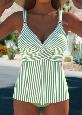 Striped Surplice Sage Green Tankini Set
