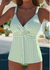 Striped Surplice Sage Green Tankini Set