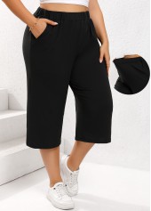 Black Plus Size Lightweight Elastic Waist High Waisted Pants