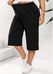 Black Plus Size Lightweight Elastic Waist High Waisted Pants